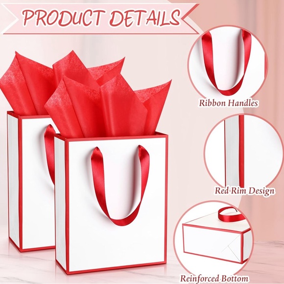 5 Pack Metallic Paper Gift Bags with Handle and Tissue 9 x 7 x 3.1 - Picture 4 of 6